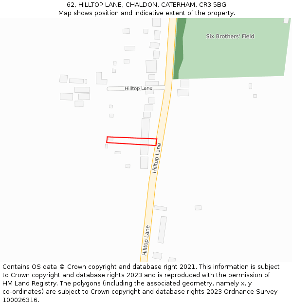 62, HILLTOP LANE, CHALDON, CATERHAM, CR3 5BG: Location map and indicative extent of plot
