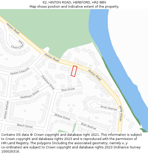 62, HINTON ROAD, HEREFORD, HR2 6BN: Location map and indicative extent of plot