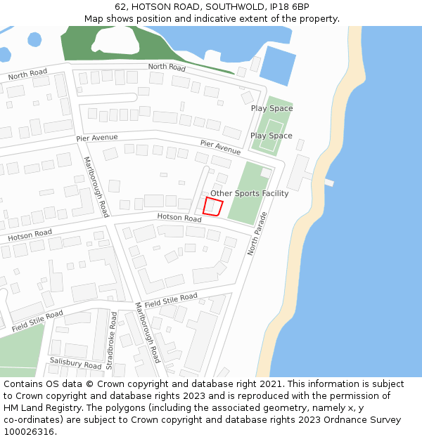 62, HOTSON ROAD, SOUTHWOLD, IP18 6BP: Location map and indicative extent of plot