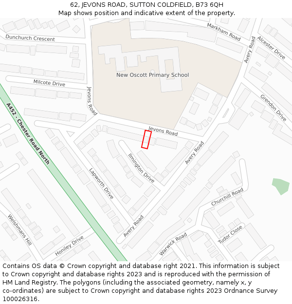 62, JEVONS ROAD, SUTTON COLDFIELD, B73 6QH: Location map and indicative extent of plot