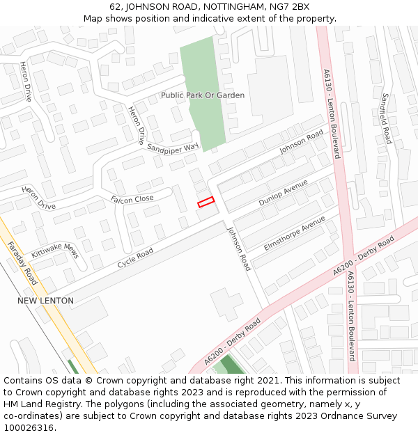 62, JOHNSON ROAD, NOTTINGHAM, NG7 2BX: Location map and indicative extent of plot