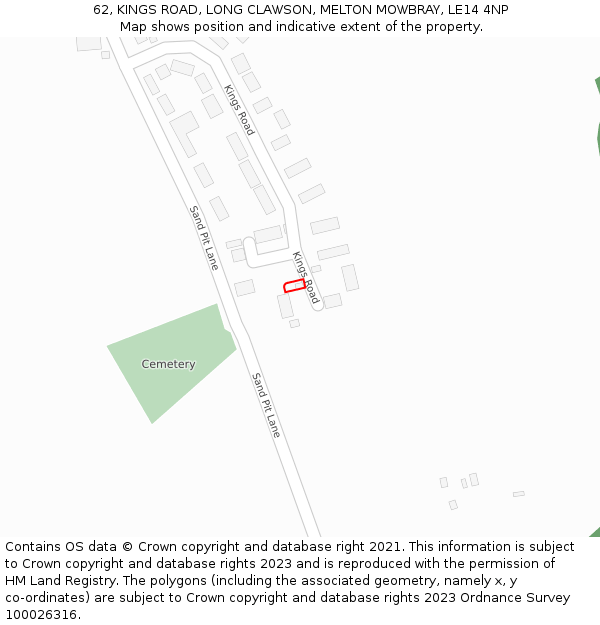 62, KINGS ROAD, LONG CLAWSON, MELTON MOWBRAY, LE14 4NP: Location map and indicative extent of plot
