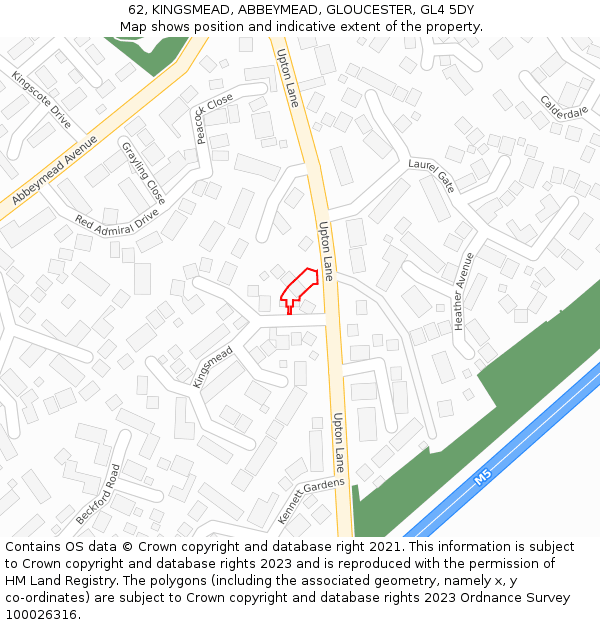62, KINGSMEAD, ABBEYMEAD, GLOUCESTER, GL4 5DY: Location map and indicative extent of plot