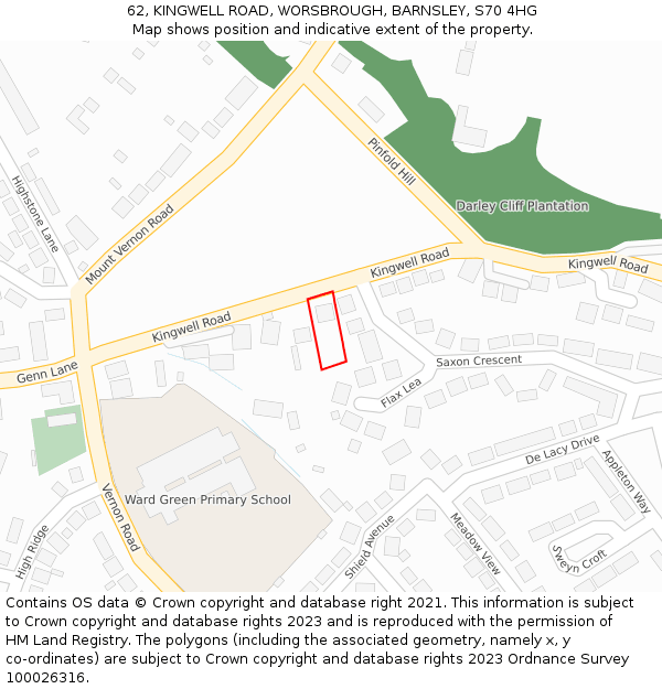 62, KINGWELL ROAD, WORSBROUGH, BARNSLEY, S70 4HG: Location map and indicative extent of plot