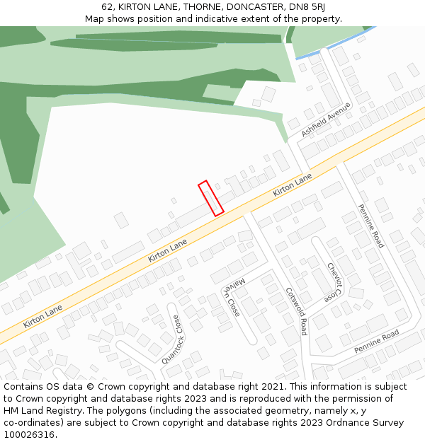 62, KIRTON LANE, THORNE, DONCASTER, DN8 5RJ: Location map and indicative extent of plot