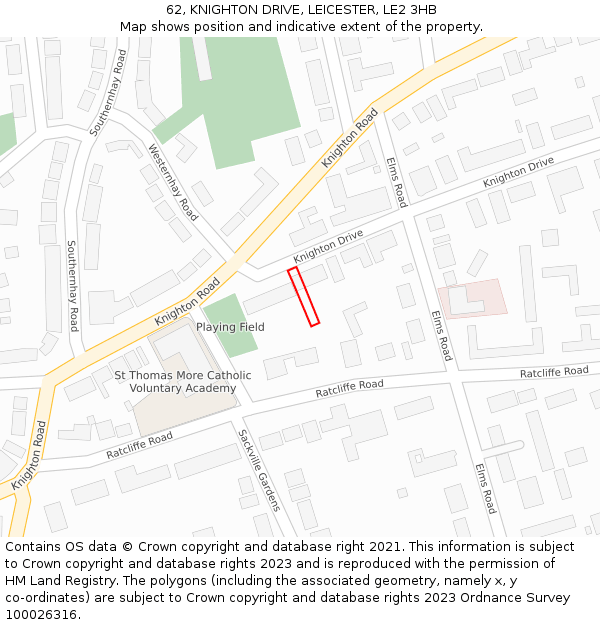 62, KNIGHTON DRIVE, LEICESTER, LE2 3HB: Location map and indicative extent of plot