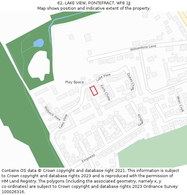 62, LAKE VIEW, PONTEFRACT, WF8 1JJ: Location map and indicative extent of plot