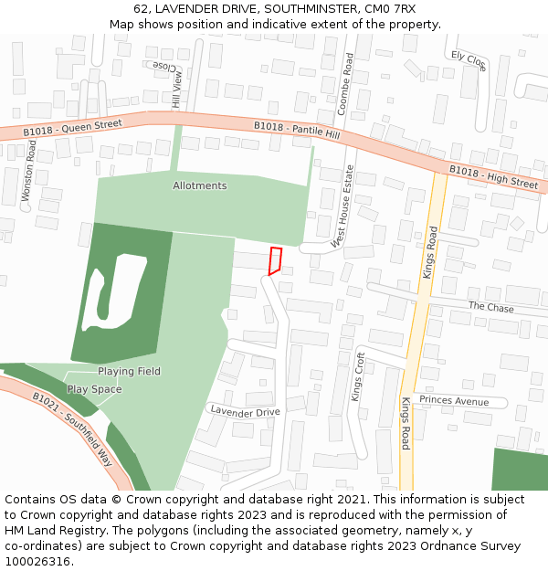 62, LAVENDER DRIVE, SOUTHMINSTER, CM0 7RX: Location map and indicative extent of plot