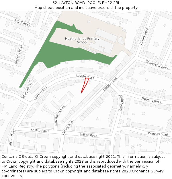 62, LAYTON ROAD, POOLE, BH12 2BL: Location map and indicative extent of plot
