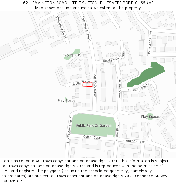 62, LEAMINGTON ROAD, LITTLE SUTTON, ELLESMERE PORT, CH66 4AE: Location map and indicative extent of plot