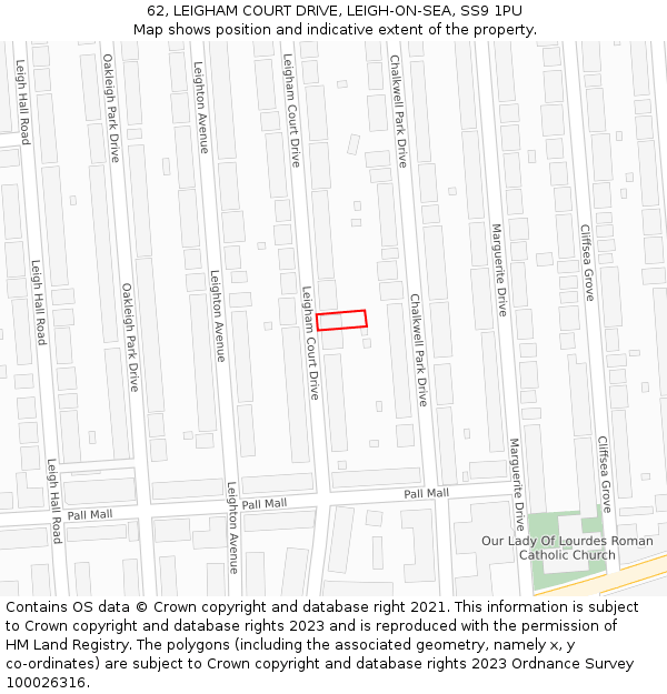62, LEIGHAM COURT DRIVE, LEIGH-ON-SEA, SS9 1PU: Location map and indicative extent of plot