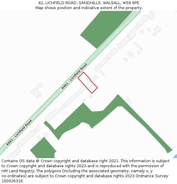 62, LICHFIELD ROAD, SANDHILLS, WALSALL, WS9 9PE: Location map and indicative extent of plot
