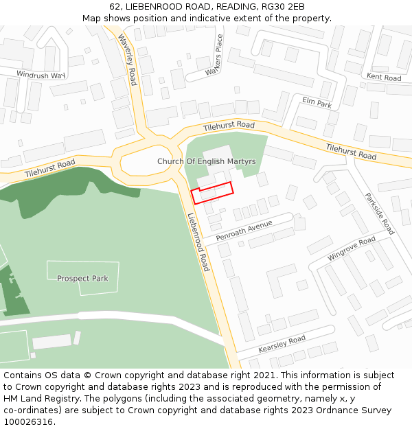 62, LIEBENROOD ROAD, READING, RG30 2EB: Location map and indicative extent of plot