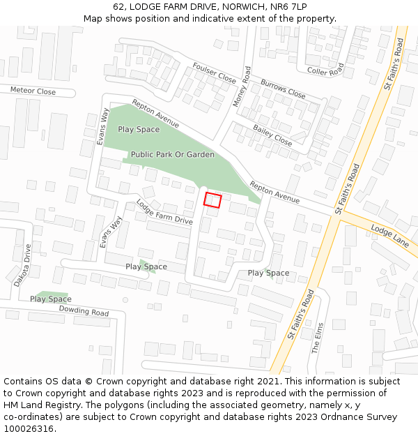 62, LODGE FARM DRIVE, NORWICH, NR6 7LP: Location map and indicative extent of plot