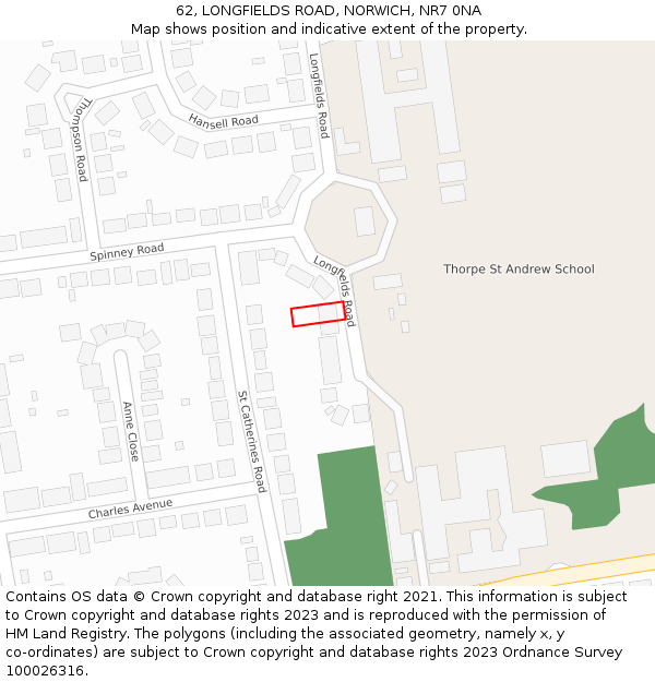62, LONGFIELDS ROAD, NORWICH, NR7 0NA: Location map and indicative extent of plot