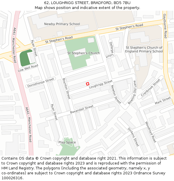 62, LOUGHRIGG STREET, BRADFORD, BD5 7BU: Location map and indicative extent of plot