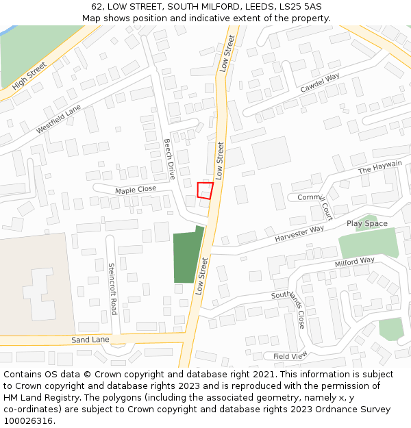 62, LOW STREET, SOUTH MILFORD, LEEDS, LS25 5AS: Location map and indicative extent of plot