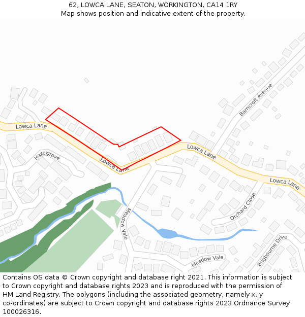 62, LOWCA LANE, SEATON, WORKINGTON, CA14 1RY: Location map and indicative extent of plot