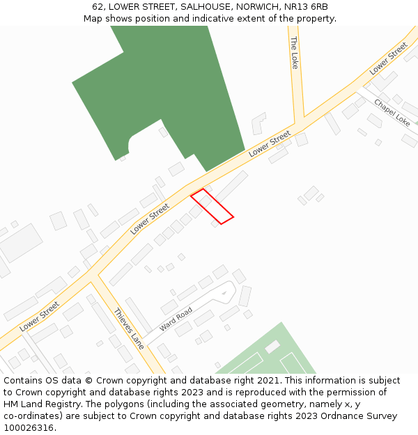 62, LOWER STREET, SALHOUSE, NORWICH, NR13 6RB: Location map and indicative extent of plot