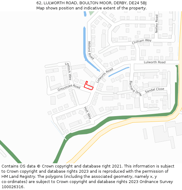 62, LULWORTH ROAD, BOULTON MOOR, DERBY, DE24 5BJ: Location map and indicative extent of plot