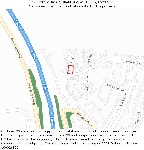 62, LYNDON ROAD, BRAMHAM, WETHERBY, LS23 6RH: Location map and indicative extent of plot