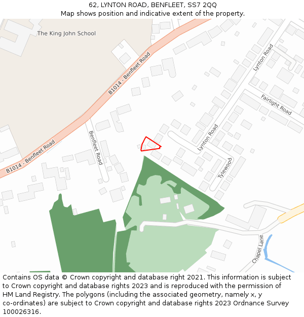 62, LYNTON ROAD, BENFLEET, SS7 2QQ: Location map and indicative extent of plot
