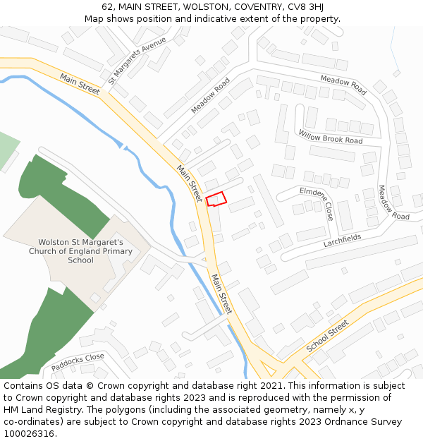 62, MAIN STREET, WOLSTON, COVENTRY, CV8 3HJ: Location map and indicative extent of plot