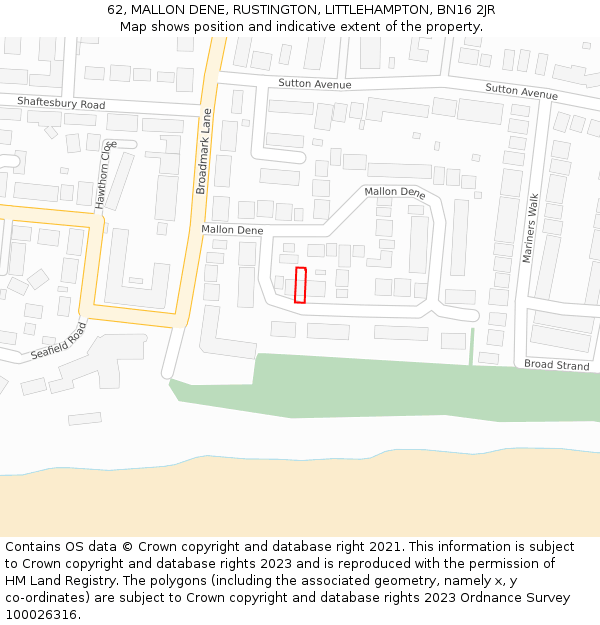 62, MALLON DENE, RUSTINGTON, LITTLEHAMPTON, BN16 2JR: Location map and indicative extent of plot