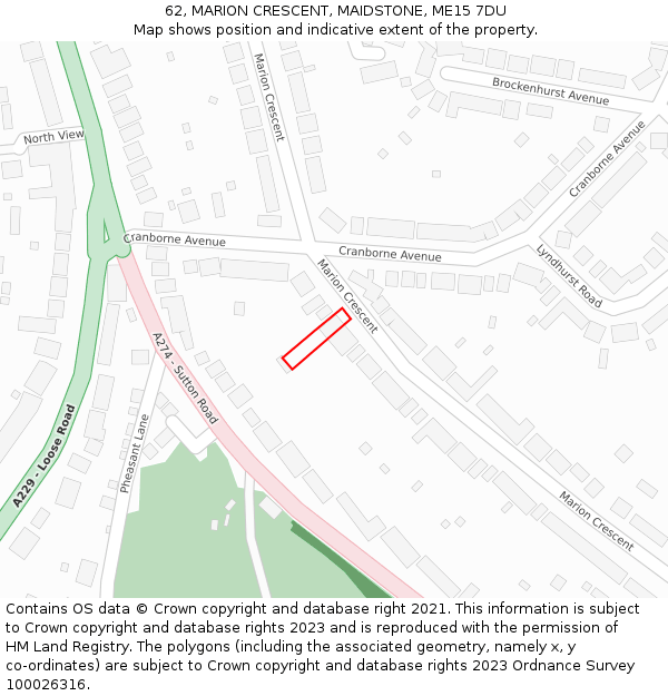 62, MARION CRESCENT, MAIDSTONE, ME15 7DU: Location map and indicative extent of plot