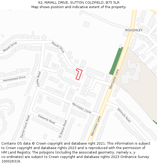 62, MAYALL DRIVE, SUTTON COLDFIELD, B75 5LR: Location map and indicative extent of plot