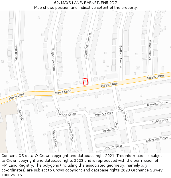 62, MAYS LANE, BARNET, EN5 2DZ: Location map and indicative extent of plot