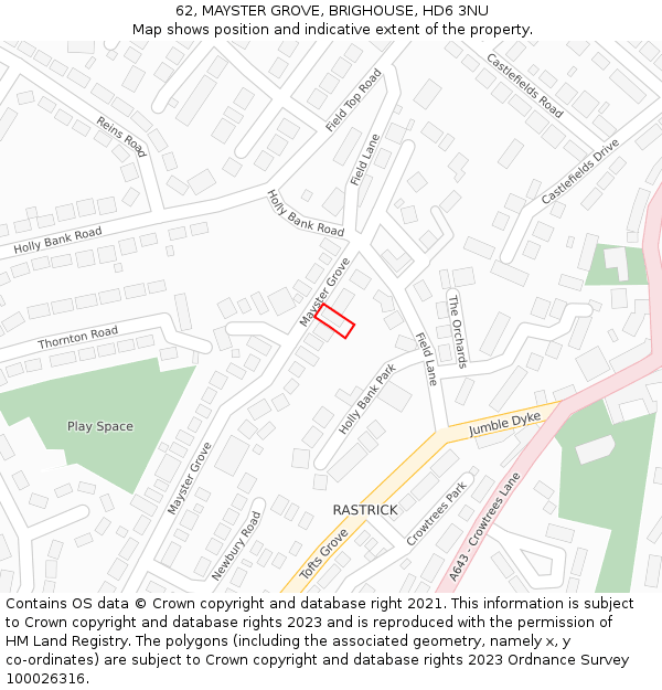 62, MAYSTER GROVE, BRIGHOUSE, HD6 3NU: Location map and indicative extent of plot
