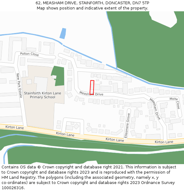 62, MEASHAM DRIVE, STAINFORTH, DONCASTER, DN7 5TP: Location map and indicative extent of plot