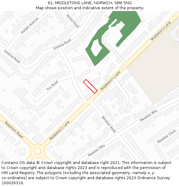 62, MIDDLETONS LANE, NORWICH, NR6 5NG: Location map and indicative extent of plot