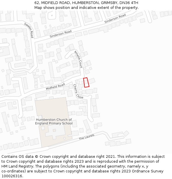 62, MIDFIELD ROAD, HUMBERSTON, GRIMSBY, DN36 4TH: Location map and indicative extent of plot
