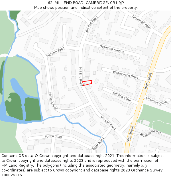 62, MILL END ROAD, CAMBRIDGE, CB1 9JP: Location map and indicative extent of plot