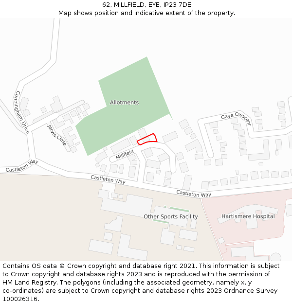 62, MILLFIELD, EYE, IP23 7DE: Location map and indicative extent of plot