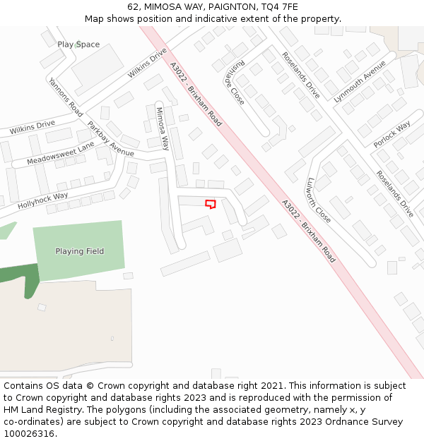 62, MIMOSA WAY, PAIGNTON, TQ4 7FE: Location map and indicative extent of plot