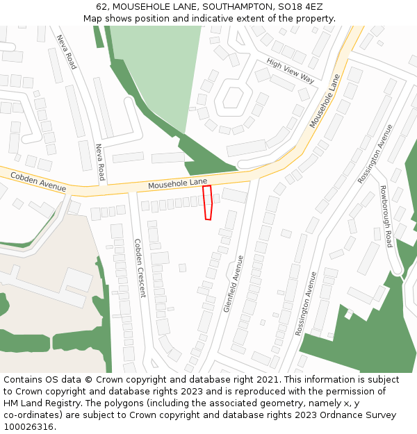 62, MOUSEHOLE LANE, SOUTHAMPTON, SO18 4EZ: Location map and indicative extent of plot