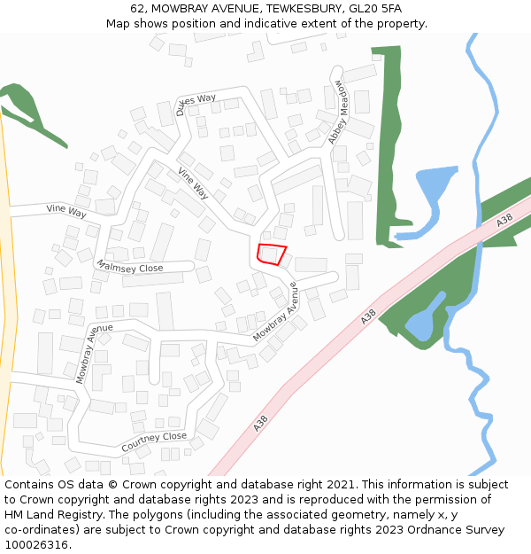 62, MOWBRAY AVENUE, TEWKESBURY, GL20 5FA: Location map and indicative extent of plot