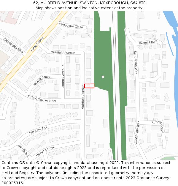 62, MUIRFIELD AVENUE, SWINTON, MEXBOROUGH, S64 8TF: Location map and indicative extent of plot
