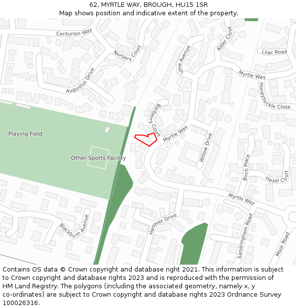 62, MYRTLE WAY, BROUGH, HU15 1SR: Location map and indicative extent of plot
