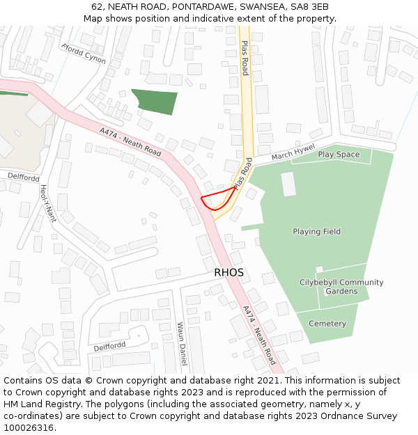 62, NEATH ROAD, PONTARDAWE, SWANSEA, SA8 3EB: Location map and indicative extent of plot