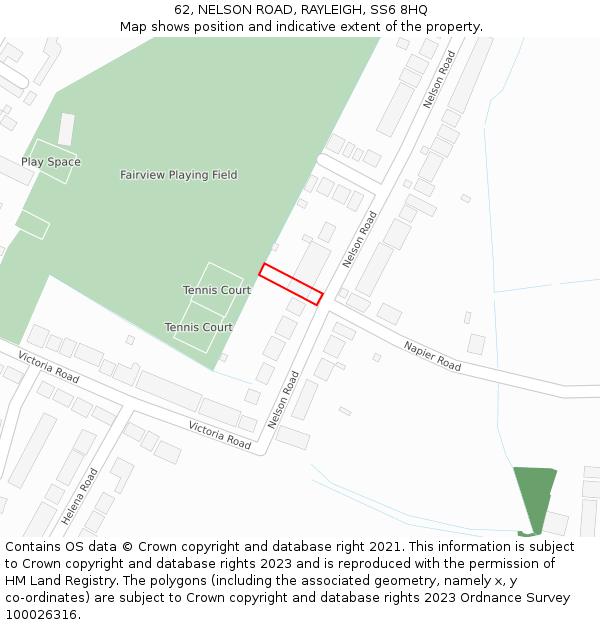 62, NELSON ROAD, RAYLEIGH, SS6 8HQ: Location map and indicative extent of plot