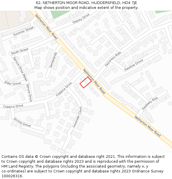 62, NETHERTON MOOR ROAD, HUDDERSFIELD, HD4 7JE: Location map and indicative extent of plot