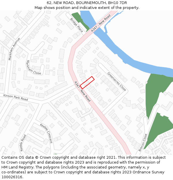 62, NEW ROAD, BOURNEMOUTH, BH10 7DR: Location map and indicative extent of plot