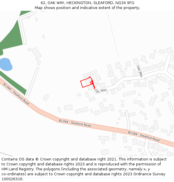 62, OAK WAY, HECKINGTON, SLEAFORD, NG34 9FG: Location map and indicative extent of plot