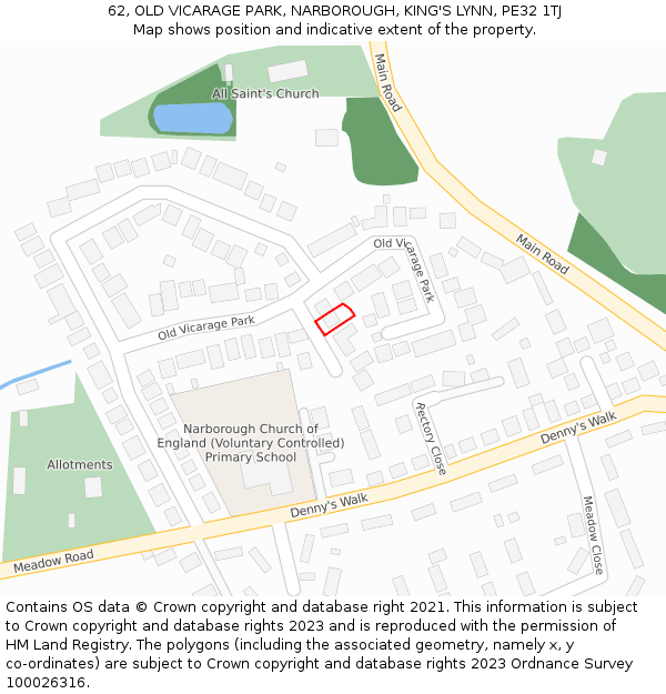 62, OLD VICARAGE PARK, NARBOROUGH, KING'S LYNN, PE32 1TJ: Location map and indicative extent of plot