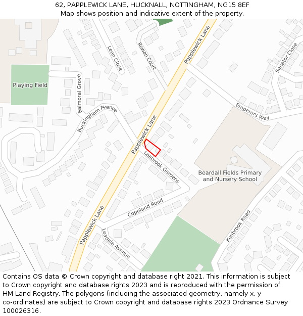 62, PAPPLEWICK LANE, HUCKNALL, NOTTINGHAM, NG15 8EF: Location map and indicative extent of plot