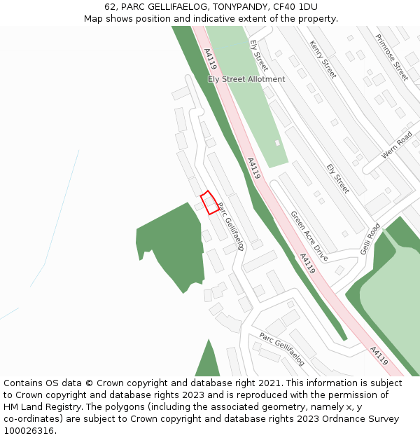 62, PARC GELLIFAELOG, TONYPANDY, CF40 1DU: Location map and indicative extent of plot
